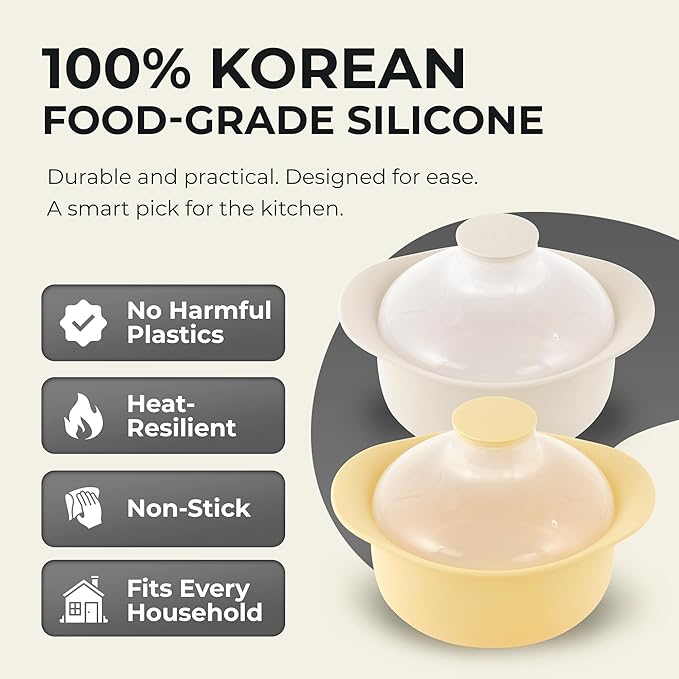 48oz Platinum Silicone 3 Compartmented Microwave Steamer Pot with Handle & Lid - Korean 100% Food-Grade Steamer Bowl, Heat-Resistant Cooker with Steam Holes, Easy Clean, Dishwasher Safe, Yellow-CubbioJoy