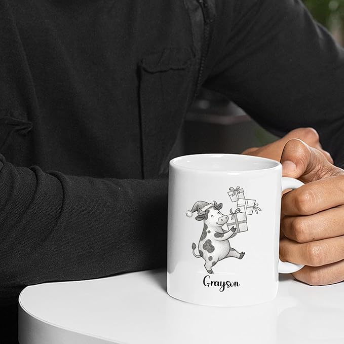 Cow Ceramic Cup 11 15Oz, Personalized Cow Coffee Mug Gift For Christmas, Unique Animal White Accent Coffee Cup, Custom Cows Lover Coffee Mug With Name, Unique Cows Teacup Gift For Kid Child Birthday-CubbioJoy