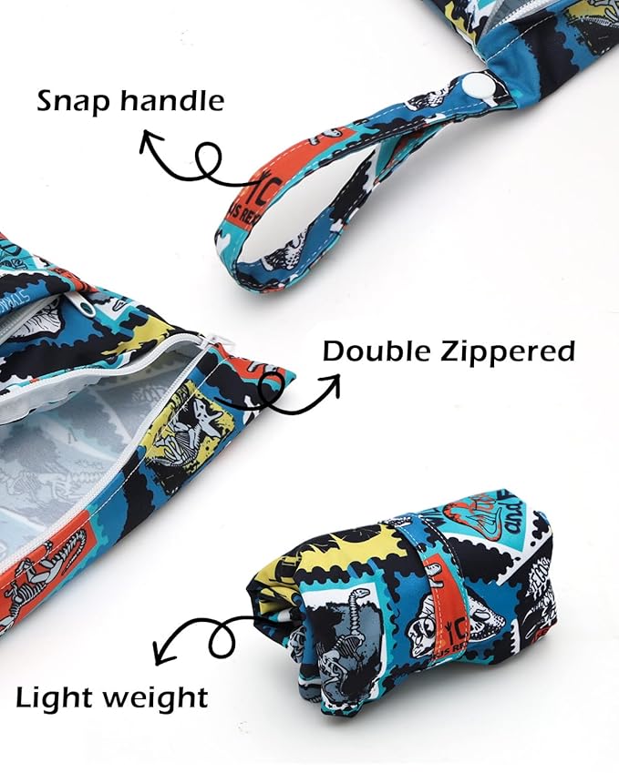 ALVABABY 3 Cloth Diaper Wet Dry Bags Waterproof Reusable with Two Zippered Pockets Travel Beach Pool Daycare Soiled Baby Items Yoga Gym Bag for Swimsuits or Wet Clothes Small medium Large 3L-SML09-CubbioJoy
