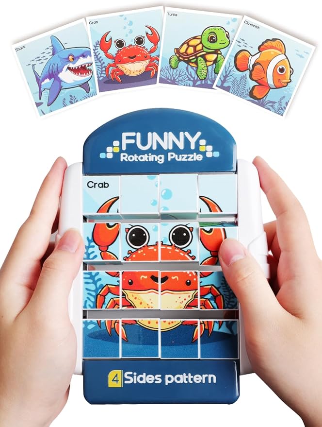 16-Piece Rotating Puzzles for Kids 4-6, Toddlers Puzzles 2-4, Road Trip, Airplane Activities Game, Travel Toys - Brain Teaser, Fine Motor Skills - Birthday Gifts Boys & Girls - Marine Life-CubbioJoy