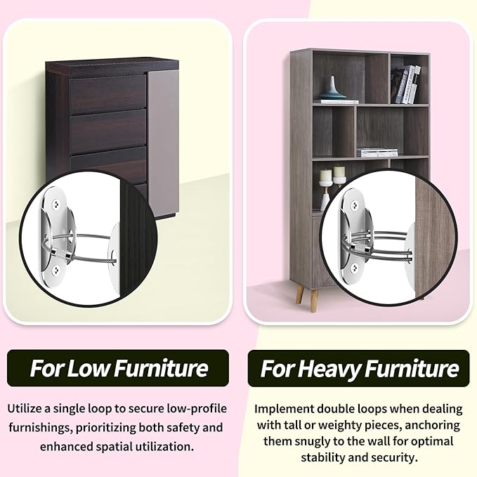 Anti Tip Furniture Anchors (6 Packs) Furniture Anchors for Baby Proofing, Earthquake Straps for Furniture Dresser Wall Safety Anchor Furniture Safety Straps Wall Straps, Silver-CubbioJoy