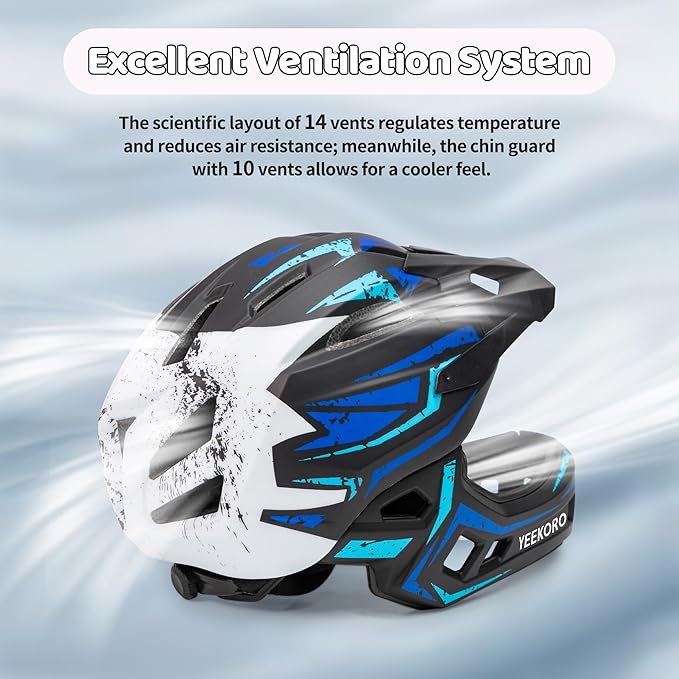 Kids Bike Helmet with Chin Guard, Adjustable Detachable Children’s Full Face Helmet for Girls and Boys, Cycling Helmets Skateboard, Scooter-CubbioJoy