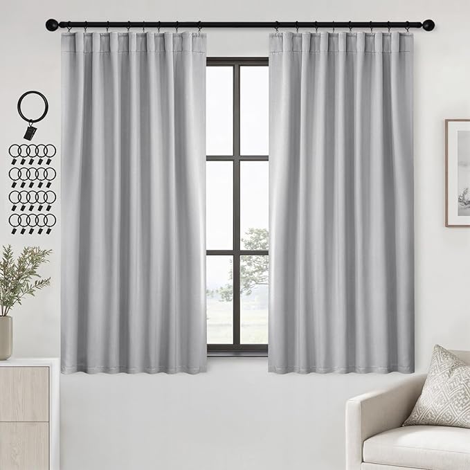 ANRODUO Back Tab Blackout Curtains for Bedroom Living Room, Rod Pocket Pinch Pleated Thermal Insulated Room Darkening Curtains 54 Inches Long 2 Panels, Light Grey, 42 x 54 Inch-CubbioJoy
