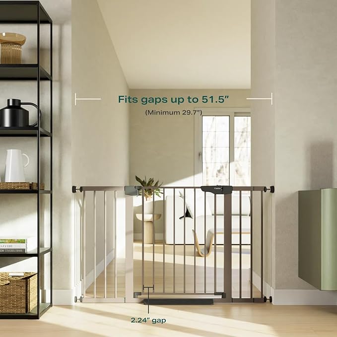 Cumbor 2 Pack 29.7"-51.5" Extra Wide Baby Gate for Stairs, Mom's Choice Awards Winner-Dog Gates for Doorways, Pressure Mounted Walk Through Pet Gate Indoor, Safety Auto-Close Child Gate for Kid,Brown-CubbioJoy