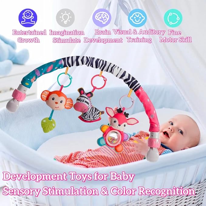 Crib Mobile for Girls, Baby Arch Mobile for Bassinet with Universal Clamps, Versatile Toy Bar for Bouncer Arch Toy 0-3 Months, Babies Gril Mobile Toys 0-6 Months Car Seat Stroller Toys-CubbioJoy