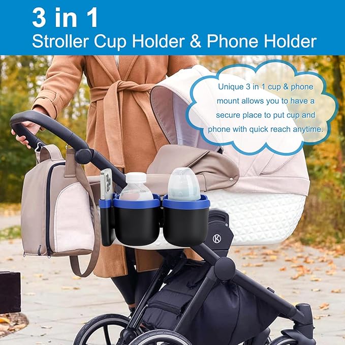 Accmor Stroller Cup Holder with Phone Holder, Bike Cup Holder, Universal Cup Holder for Uppababy Nuna Doona Strollers, 2-in-1 Cup Phone Holder for Stroller, Bike, Wheelchair, Walker, Scooter-CubbioJoy