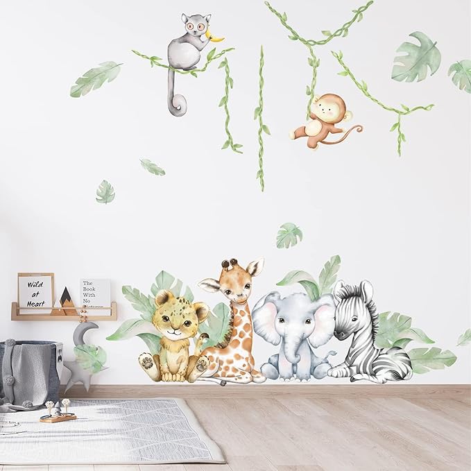 59.05x53.14 Inch Woodland Animals Wall Decals - Forest Animal Wall Decal with Elephant, Zebra, Monkey, Giraffe - Nursery Decor for Home, Baby Room, Boys & Girls Bedroom Art-CubbioJoy