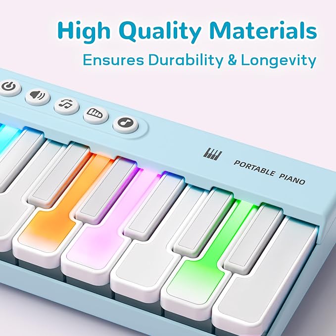 iPlay, iLearn Kids Mini Piano Toy W/Rainbow Lights, Portable Travel Piano Keyboard Toddlers Musical Instrument Learning Toys, Music Interactive Birthday Gift for 2 3 4 5 6 Year Old Boys Children-CubbioJoy