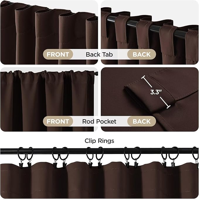 Joydeco 90 Inch Blackout Curtains for Bedroom, Thermal Insulated Curtains 90 Inches Long, Room Darkening Drapes for Living Room Window Rod Pocket Back Tab (W52 x L90 Inch, Chocolate)-CubbioJoy