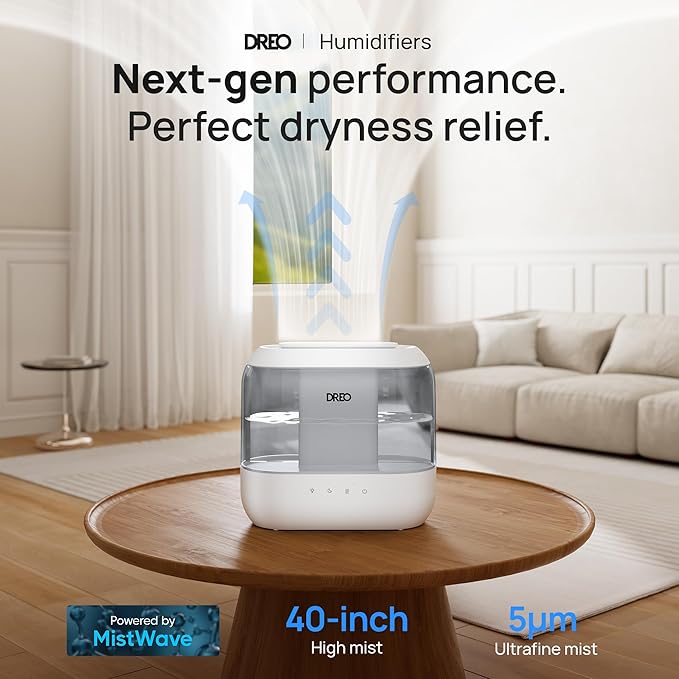 Dreo Top Fill 4L Humidifiers for Bedroom, 36H Runtime, 28 dB Quiet Cool Mist Supersized Air Humidifier for Large Room, Plants, Baby Nursery, Indoor, Night Light, Easy to Clean & Fill, Gray-CubbioJoy