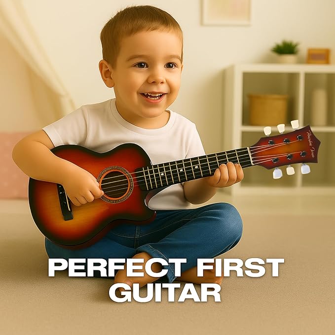 23" Acoustic Guitar, Kids 6 String Toy Guitar - Realistic Steel Strings - Beginner Practice First Musical Instrument for Children, Toddlers (Cherry Sunburst)-CubbioJoy