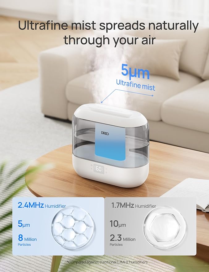 Dreo Smart Humidifiers for Bedroom, Top Fill 4L Cool Mist Humidifier with Nightlight, 36H Runtime, Touch/APP/Voice Control, Quiet Ultrasonic Humidifiers for Large Room, Home, Baby, Plants, Office-CubbioJoy
