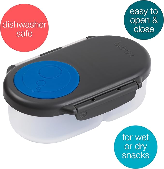b.box Snack Box for Kids & Toddlers: 2 Compartment Snack Containers, Mini Bento Box, Lunch Box. Leak Proof, BPA free, Dishwasher safe. School Supplies. Ages 4 months+ (Blue Slate, 12oz capacity)-CubbioJoy