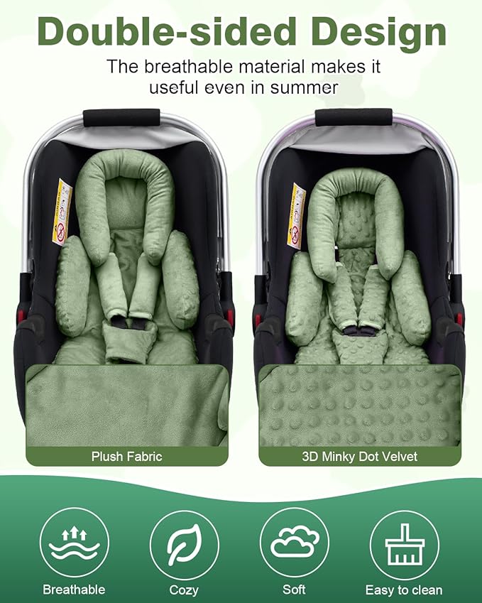 Infant Car Seat Head Support with Extra Shoulder Covers Set, Thickened Carseat Cushion for Baby, Breathable Newborn Carseat Insert for Stroller Swing-CubbioJoy