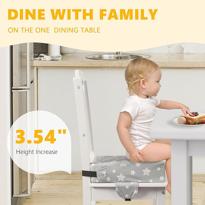 Booster Seat for Kitchen Chair with Adjustable Straps, Toddler Booster Seats for Dining Table Portable for Travel Camping Eating, Booster Cushion for Table for Baby Child Infant Kid Boy Girl-CubbioJoy