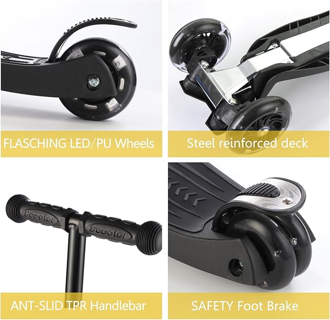 3 Wheel Scooter for Kids Ages 6-12,Kids Scooter with Light Up Wheels, Sturdy Deck Design, and 4 Height Adjustable Suitable for Kid Ages 3-12-CubbioJoy