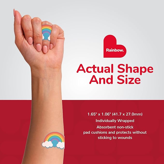 BioSwiss Bandages, Rainbow Shaped Self Adhesive Bandage, Latex Free Sterile Wound Care, Fun First Aid Kit Supplies for Kids, 24 Count-CubbioJoy
