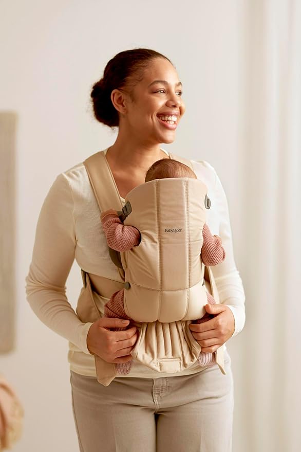 BabyBjörn Baby Carrier Mini, Beige, Woven | Newborn Carrier (7-25 lbs), Ergonomic, Easy-to-Use-CubbioJoy
