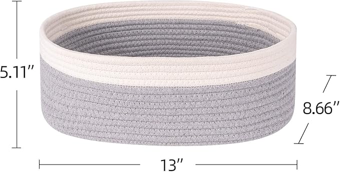Baskets for Shelf Storage Cute Basket to Store and Organize Household Items/Woven Rope Basket for Living Room, Bedroom,Playroom/Durable Small Oval-13x8.66x5.11’’,3 Packs Off White&Gray-CubbioJoy