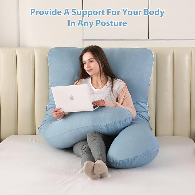 Amagoing Cooling Pregnancy Pillow for Sleeping, U Shaped Maternity Full Body Pillow for Women with Hip, Leg, Back Pain Support, Removable Cooling Cover Included (Light Blue)-CubbioJoy
