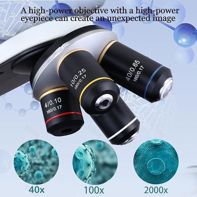 40X-2500X Microscope Laboratory Microscope for Adults with LED, Double 3D Mechanical Stage, Abbe Spotting Scope for Students Children Adults Laboratory Education Science Doppelt Tisch-CubbioJoy