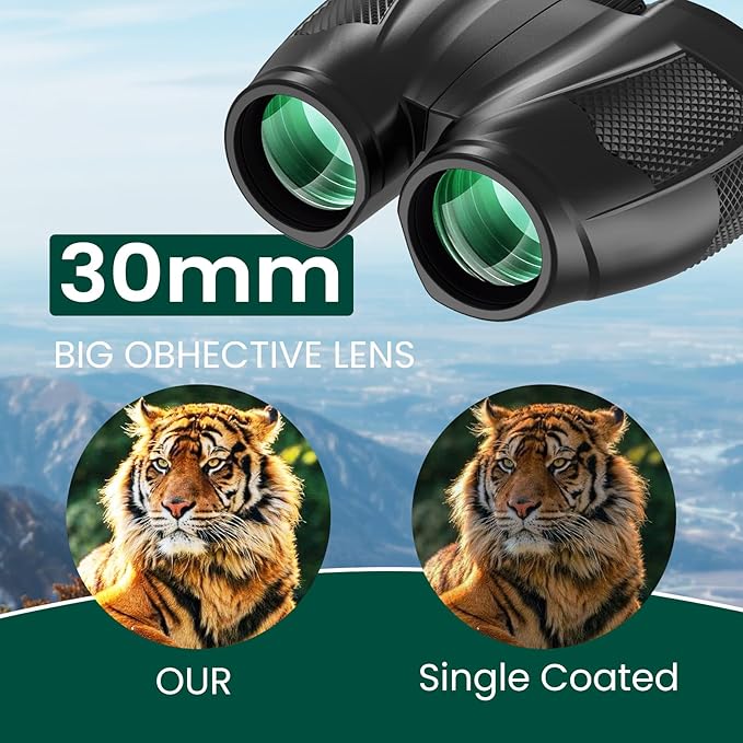 12x30 Compact Binoculars for Adults and Kids, High Power Lightweight Small Binoculars with Phone Adapter for Cruise Ship Hiking Bird Watching Sports Safari Viewing Football Sports Concert-CubbioJoy