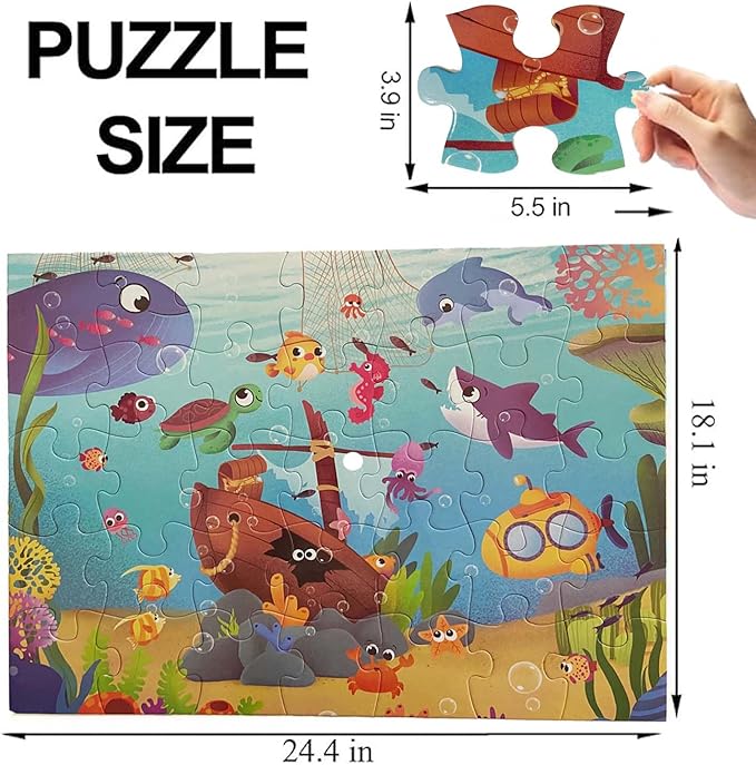 Jumbo Floor Puzzle for Kids, Large Jigsaw Puzzles 35 Piece for Kids Ages 3-5,Preschool Learning & Education Toys, Gifts for 4-8 Year Old Boys and Girls (Marine Animals 2)-CubbioJoy