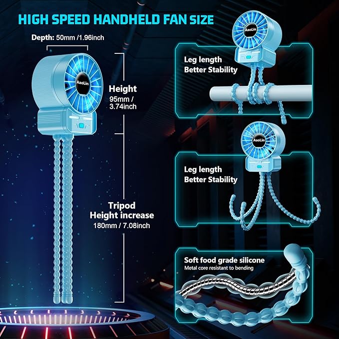 2 Pack Multifunctional Portable Stroller Fan 4 Speed 6600rpm High Speed Usb Rechargeable Personal Mini Handheld Fan Extended Tripod for Desktop Winding Kids Bed Treadmill Bike Golf Cart Outdoor Travel-CubbioJoy