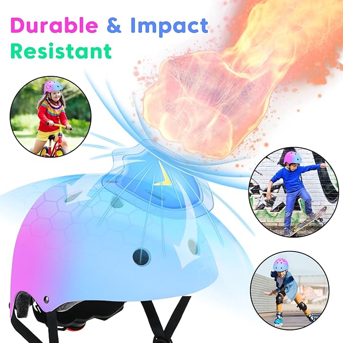 Color Gradient Adjustable Kids Bike Helmet Toddler Skateboard Helmets Boys Girls Child Ventilation Helmet for Multi-Sports Skating Cycling Scooter Balance-CubbioJoy