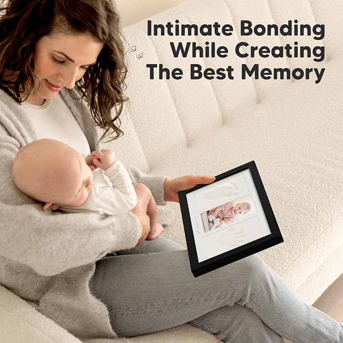 Baby Hand and Footprint Kit - Clay Handprint Keepsake Frame, Newborn Nursery Picture Frame, Personalized New Mom Gifts for Baby Shower & Registry (Onyx Black)-CubbioJoy