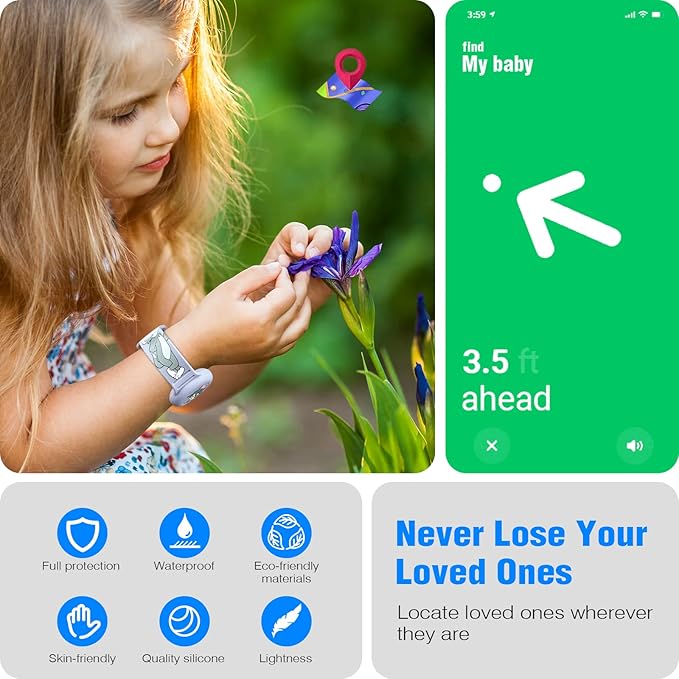 2 Pack AirTag Bracelet for Kids, Waterproof Cute Cartoon Air tag Holder for Kids with Watch Band Design, Full Coverage Silicone Airtag Hidden Accessories for Child, Healthy Material Brown + Grey-CubbioJoy