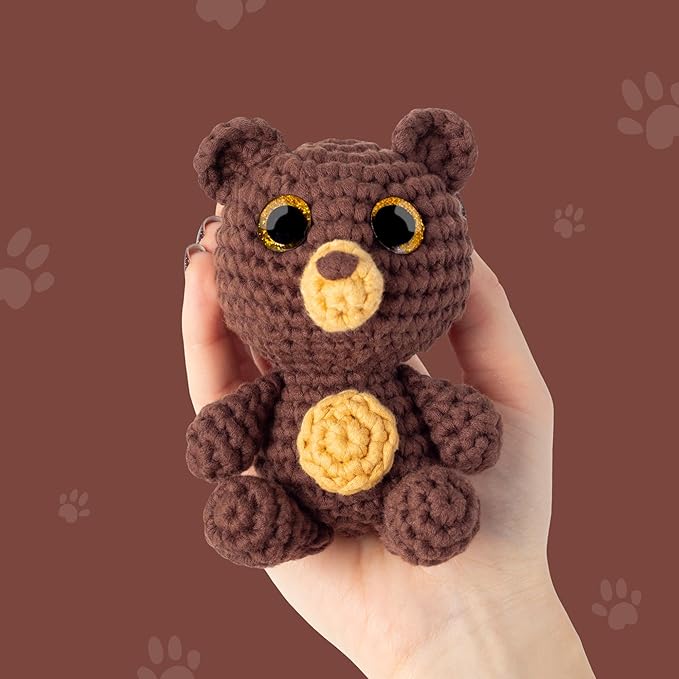 Cookie Box Crochet Kit for Beginners - Learn to Craft Amigurumi Stuffed Animals - Knitting Gift for Kids and Adults - Beginner-Friendly Yarn - Stitch-by-Stitch Video Tutorial - Bear Bruno-CubbioJoy