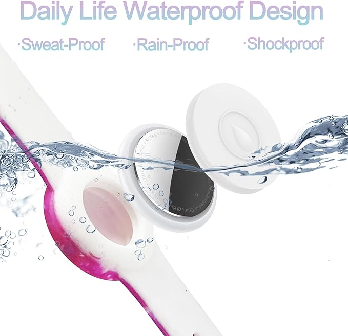 2 Pack Waterproof AirTag Bracelet for Kids, Hidden Printed Wristband for Apple Air Tag, Silicone AirTag Holder GPS Tracker Case for Band for Child Toddler, Secure Anti-Lost Protection(Pink,Purple)-CubbioJoy