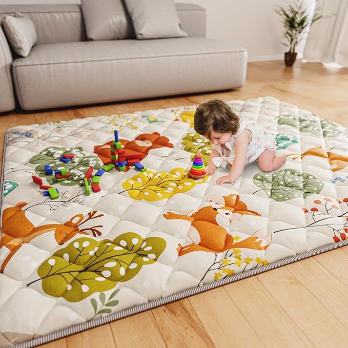 Baby Play Mat 71" X 59" Playpen Mat Upgraded Thicken Baby Floor Play Mat Non-Slip Cushioned Crawling Mat Waterproof Activity Playmats for Babies Toddlers Infants (71X59, Fox)-CubbioJoy