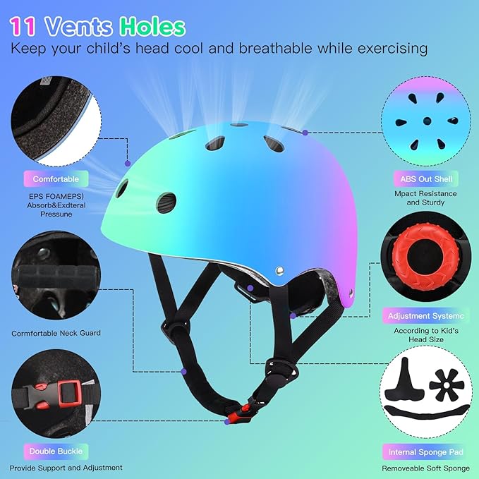 Color Gradient Adjustable Kids Bike Helmet Toddler Skateboard Helmets Boys Girls Child Ventilation Helmet for Multi-Sports Skating Cycling Scooter Balance-CubbioJoy