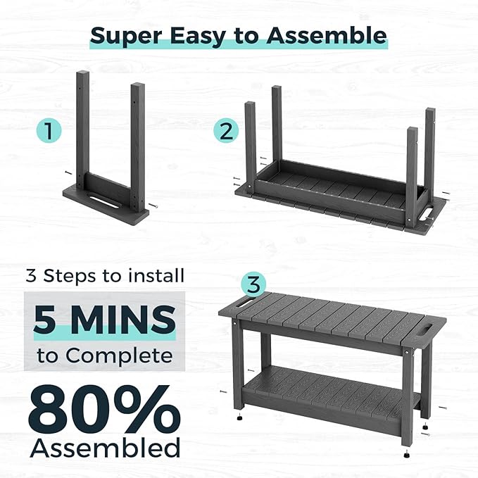 35" Shower Bench, Waterproof Poly Lumber Shower Stool for Shaving Legs, Shower Chair Seat Holds up to 400lbs, Bathroom Bench for Inside Shower, Non-Slip (Grey)-CubbioJoy