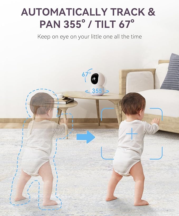 Baby/Pet Monitor for Indoor Security, Monitoring with Smart Phone app, 2K QHD Resolution, Auto Tracking/Motion Dection, 2-Way Audio Talk, Night Vision, Pan-Tilt Camera-CubbioJoy