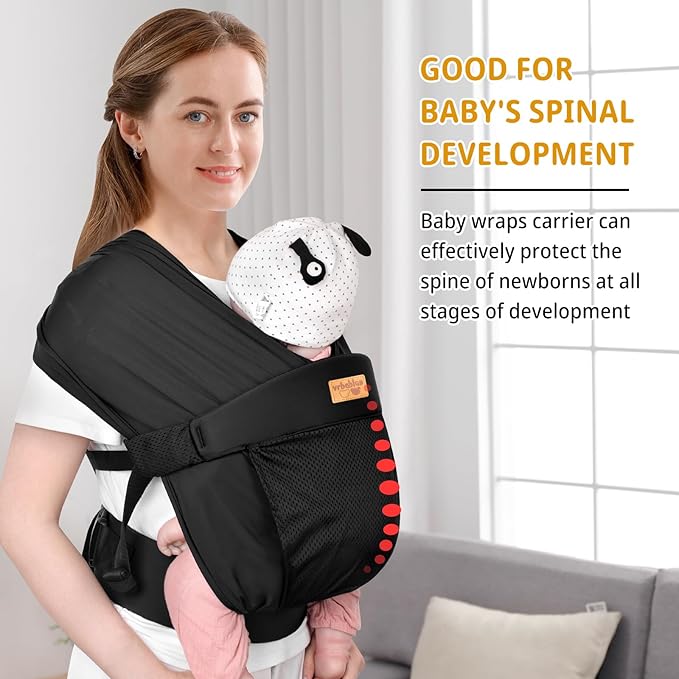 Baby Wraps Carrier Sling, Baby Carrier for Newborns and Toddlers,Skin-Friendly and Soft Front Baby Carrier Wrap Perfect Baby Gifts (Black, Mesh)-CubbioJoy