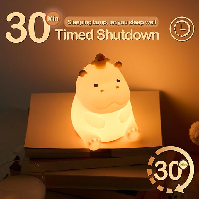 ATSUI Hippo Night Light, LED Squishy Novelty Animal Lamp, Food Grade Silicone, 2 Level Dimmable, Nursery Nightlight for Desk Decor, Funny Gifts Stuff for Boys Girls Baby, White Elephant Gifts-CubbioJoy