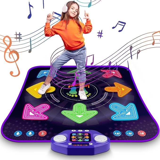 Dance Mat Toys for 3-12 Year Old Girls & Boys, Dance Mats with Light Up 8-Buttons & Wireless Bluetooth, Music Dance Toy with 5 Modes Game, Birthday Xmas Gifts for 3 4 5 6 7 8 9 10+ Year Old Girls Boys-CubbioJoy