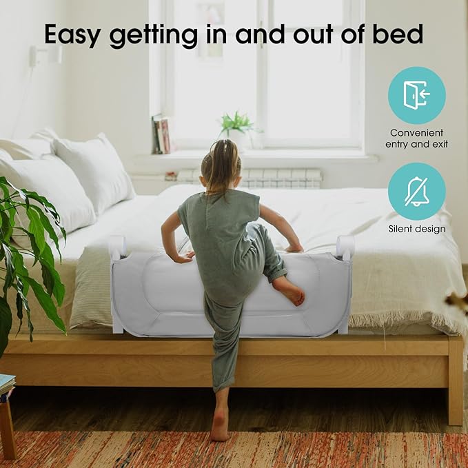 Baby Bed Rail Guard for Toddlers - 35.1" Toddler Bed Side Rails for Crib, Twin, Full, Queen Bunk Size Bed Swing Down Bedrail Extral Tall Child Safety Side Railing Guards for Kids-CubbioJoy