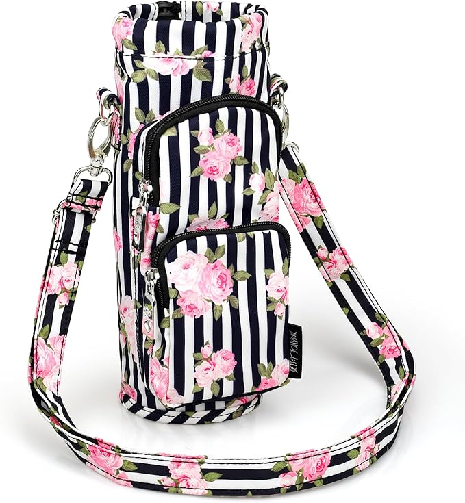 Betsey Johnson Insulated Water Bottle Pouch Holder Carrier Crossbag with Adjustable Shoulder Strap - Lightweight Polyester Accessories with Pockets Good for Hiking Sports-CubbioJoy