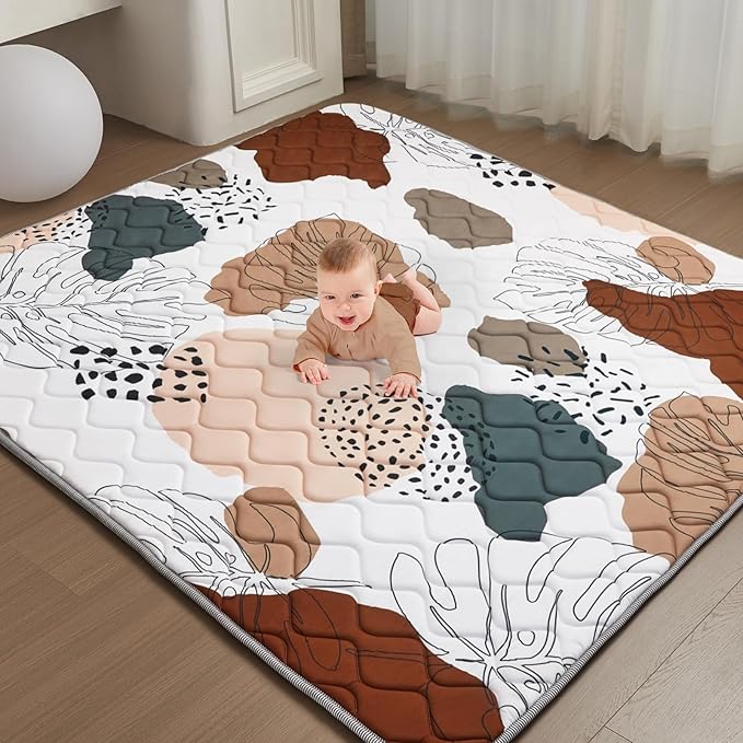 Baby Play Mat - Thicken 71x59 Inch Soft Foam Crawling Mat for Playpen & Floor, Non-Slip Waterproof Activity Playmats for Infants & Toddlers, Portable Foldable & Machine Washable, Boho Design-CubbioJoy