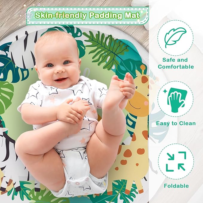 Baby Play Mat, 4-in-1 Baby Play Gym Tummy Time Mat with Ball Pit and 5 Detachable Toys for Newborn to Develop Sensory Exploration and Motor Skill 0-6-12 Months-CubbioJoy