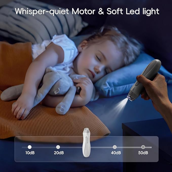 Baby Nail Trimmer Electric, 15 in 1 Baby Nail Clippers for Gentle Nail Care, Rechargeable Baby Nail File Electric with Light &15 Grinding Pads for Infant Toddler, Grey-CubbioJoy