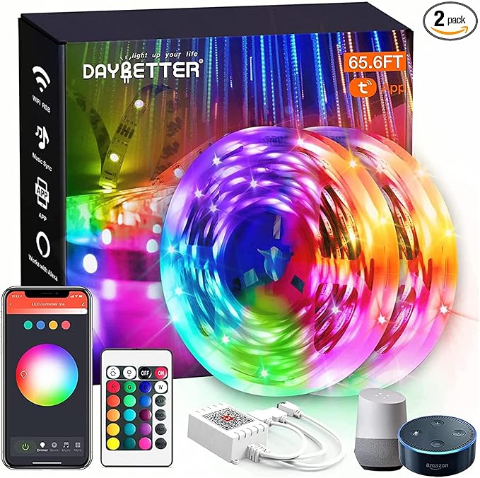 DAYBETTER 65.6ft WiFi Smart Led Lights Strip with Tuya App Control for Bedroom Decoration Work with Alexa and Google Assistant(2 Rolls of 32.8ft)-CubbioJoy