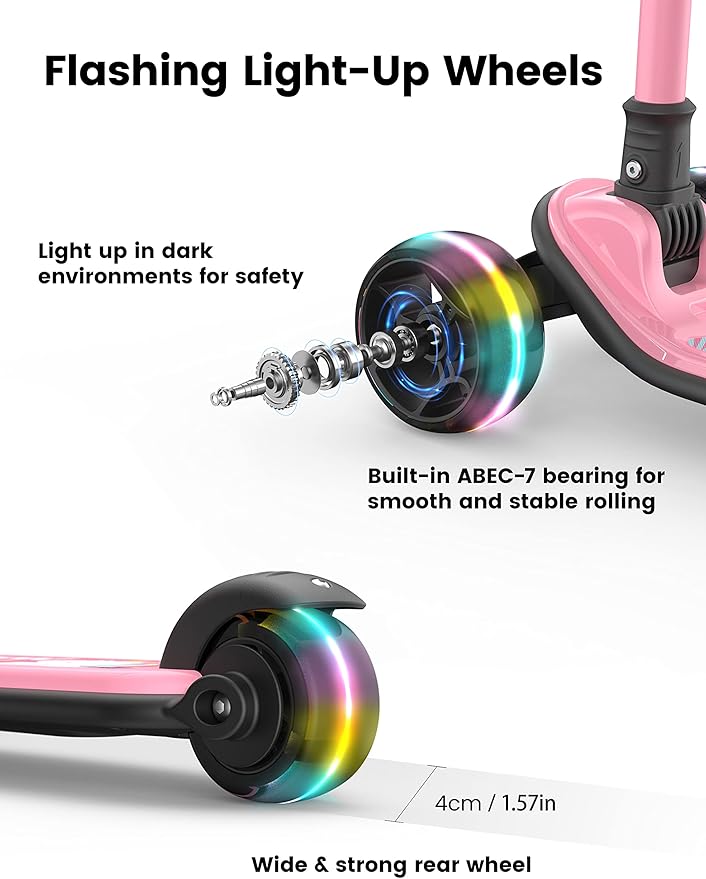 Besrey Kick Scooter for Kids Ages 3-10, 3-Wheel Folding Scooter with Adjustable Height, LED Light Wheels, Extra Wide Deck for Outdoor Activities-CubbioJoy