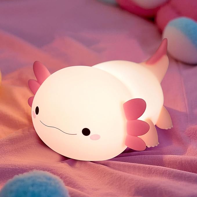 Axolotl Lamp,Cute Axolotl Night Light,Dimmable Silicone Animal Nursery Night Light,Adorable Rechargeable Squishy Novelty Bedside Touch Lamp,Baby Room Decor, Axolotl Gifts for Kids/Girls-CubbioJoy
