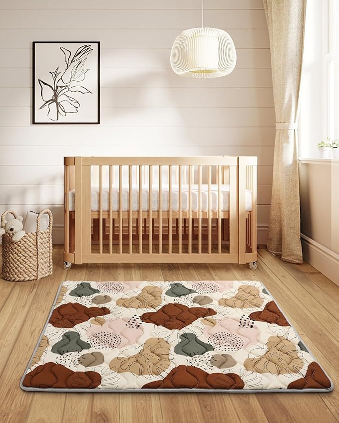 Blissful Diary Baby Play Mats for Floor, 59x59 Inch Thicker and Larger Soft Cushioning Foam Playmats for Babies and Toddlers, Foldable Washable Baby Playpen Mat, Boho Design-CubbioJoy