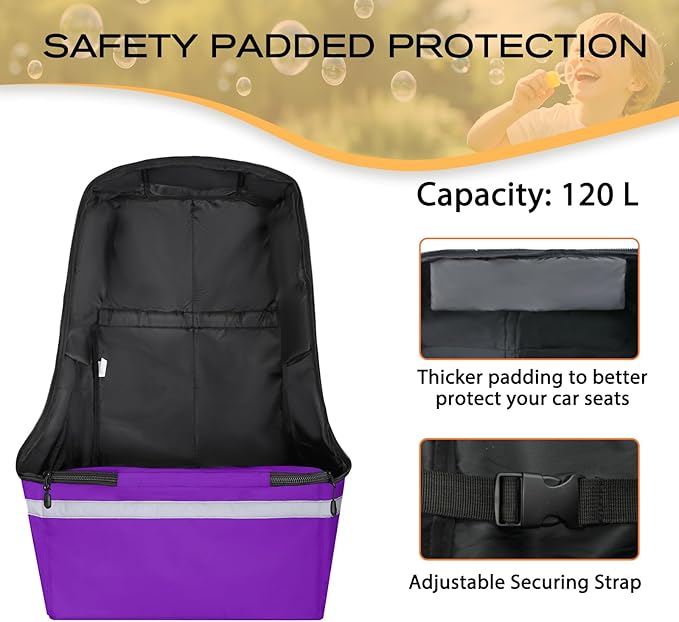 Car Seat Travel Bag for Airplane,Infant Seat Travel Bag with Shoulder Strap,Padded Car Seats Backpack with Reflective Stripes,Large Carseat Carrier Bag Travel Car Seat Cover,Purple-CubbioJoy